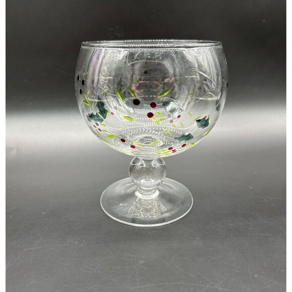 Vintage Candy Dish Glass Bowl Christmas Holly Berry Leaves Decoration Compote - Picture 3 of 8